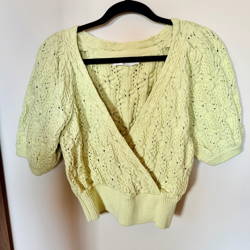 Astr the label elowen lime green knit wrapped cropped sweater M - Picture 3 of 6